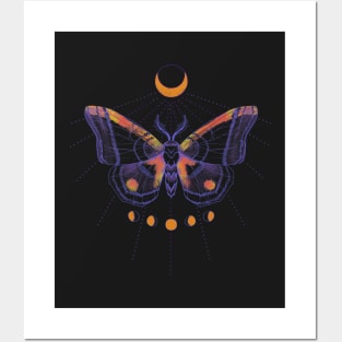 Luna moth butterfly with moon phases Posters and Art